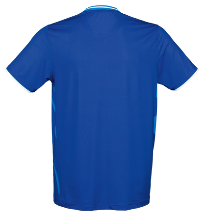 TTM-Store Tibhar Dream TT-Shirt blaues Polyester-Funktionsshirt mit V-Ausschnitt und weißen Bündchen