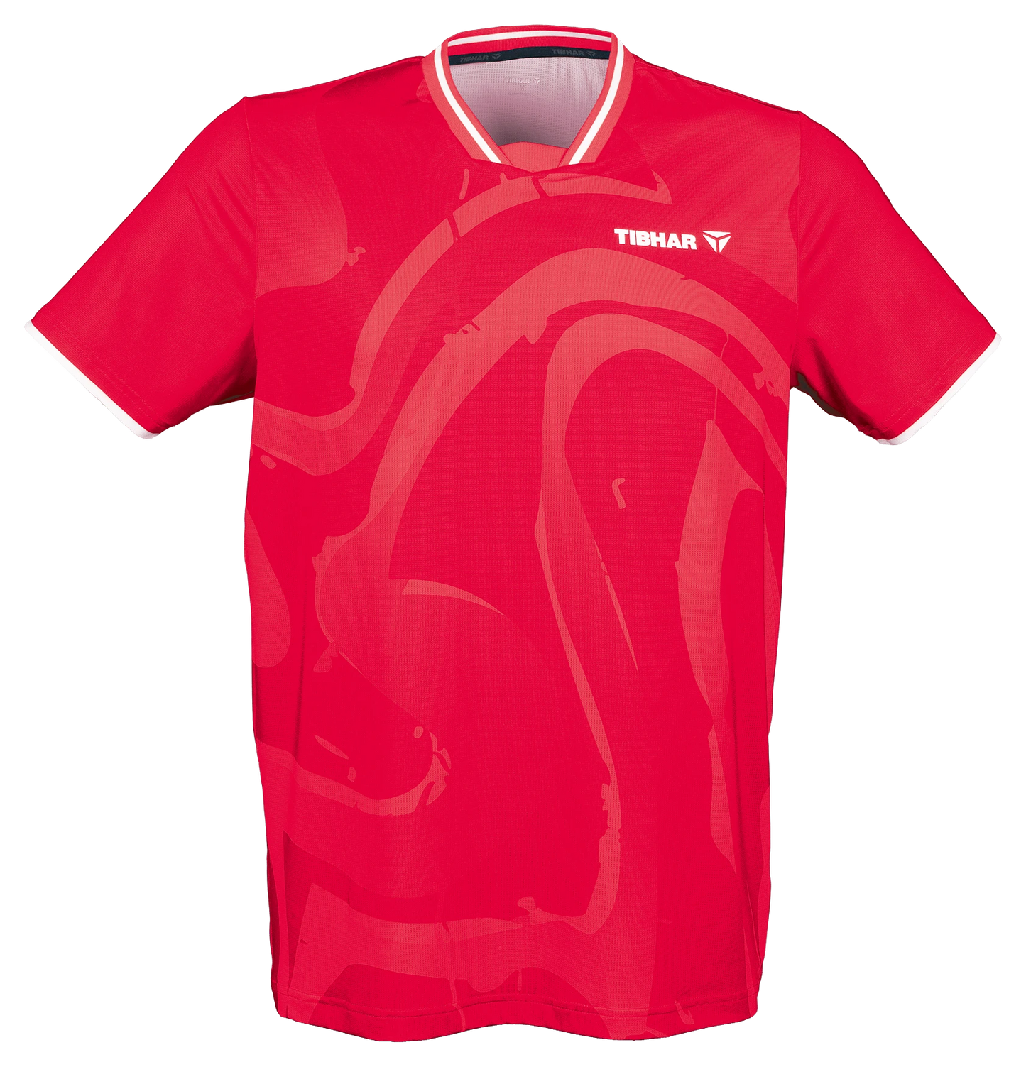 Tibhar Dream TT-Shirt in Rot, Funktionsshirt aus Polyester mit V-Ausschnitt und dezentem Muster, ideal für Tischtennis.
