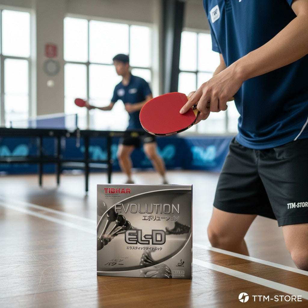 TTM-Store Tibhar Evolution EL-D Tischtennisbelag mit dynamischem, mittelharten Schwamm für Topspin-Spieler.