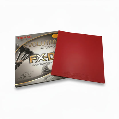 TTM-Store Tibhar Evolution FX-D Tischtennisbelag in Rot, flexibel-mittelhart mit RED ENERGY SPONGE für dynamisches Spiel.