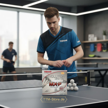 TTM-Store Tibhar Evolution MX-P 50 Tischtennisbelag mit 50° Schwammhärte für aggressive Angriffsspieler, rote Oberseite.