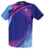 TTM-Store Tibhar Heaven blue and pink polyester-elastane t-shirt with V-neck and abstract pattern