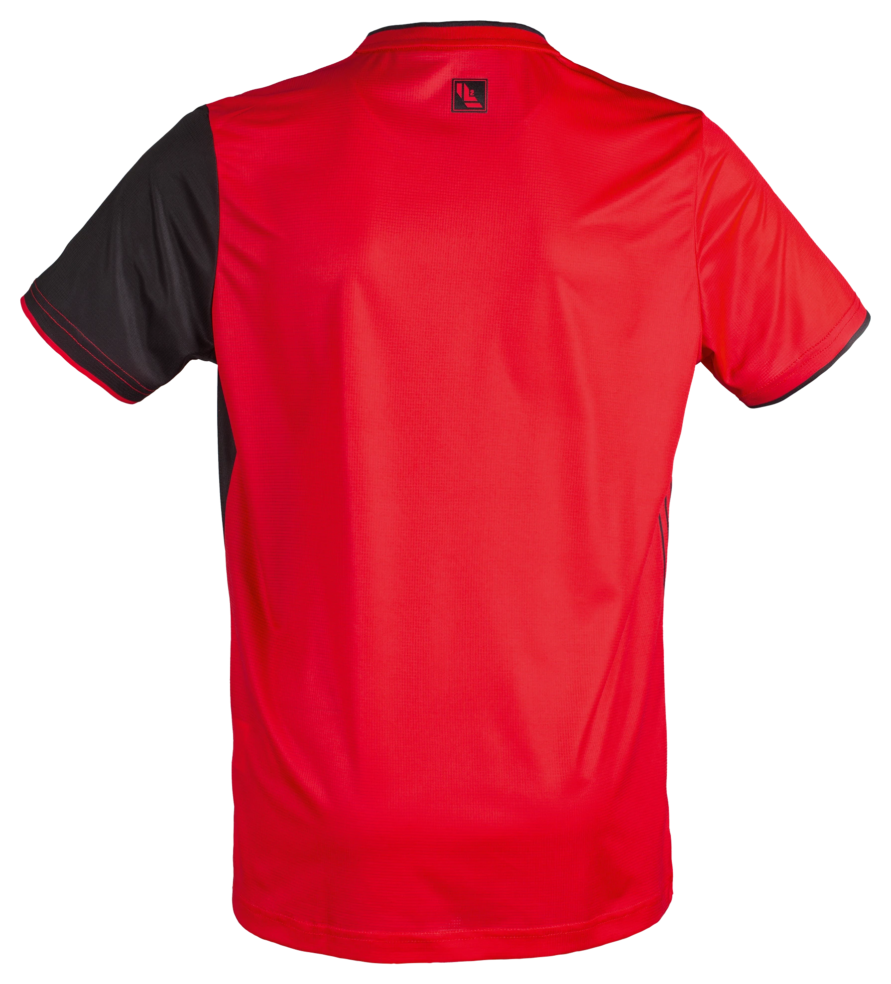 TTM-Store Tibhar L2 River red and black polyester table tennis shirt with short sleeves and a V-neck.