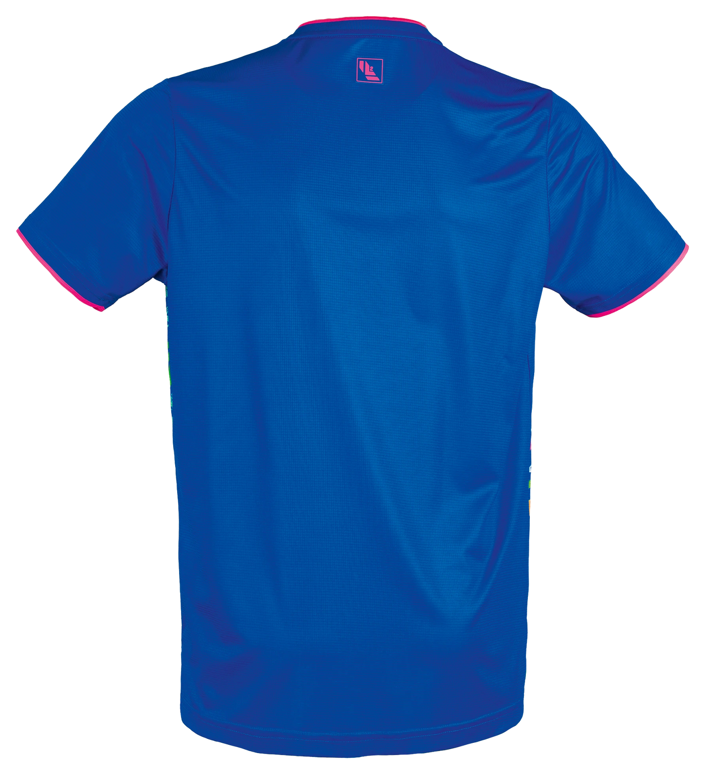 TTM-Store Tibhar L2 Underbrush royal blue polyester t-shirt with pink trim and V-neck. Designed for table tennis.