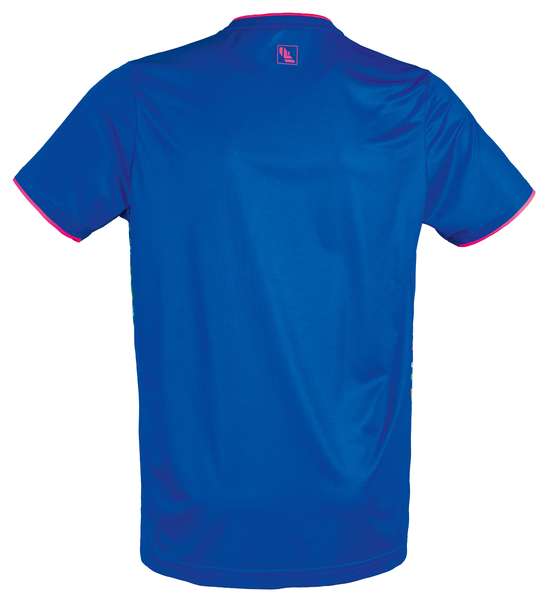 TTM-Store Tibhar L2 Underbrush royal blue polyester t-shirt with pink trim and V-neck. Designed for table tennis.