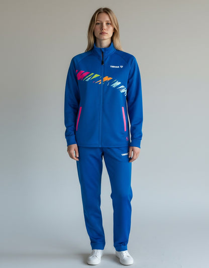 TTM-Store Tibhar L2 Underbrush royal blue and pink training tracksuit with graphic detail. Soft functional material.