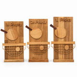 TTM-Store handgefertigtes Tischtennis-Pokal-Set aus Holz für 1., 2. und 3. Platz mit Schläger- und Netz-Motiv